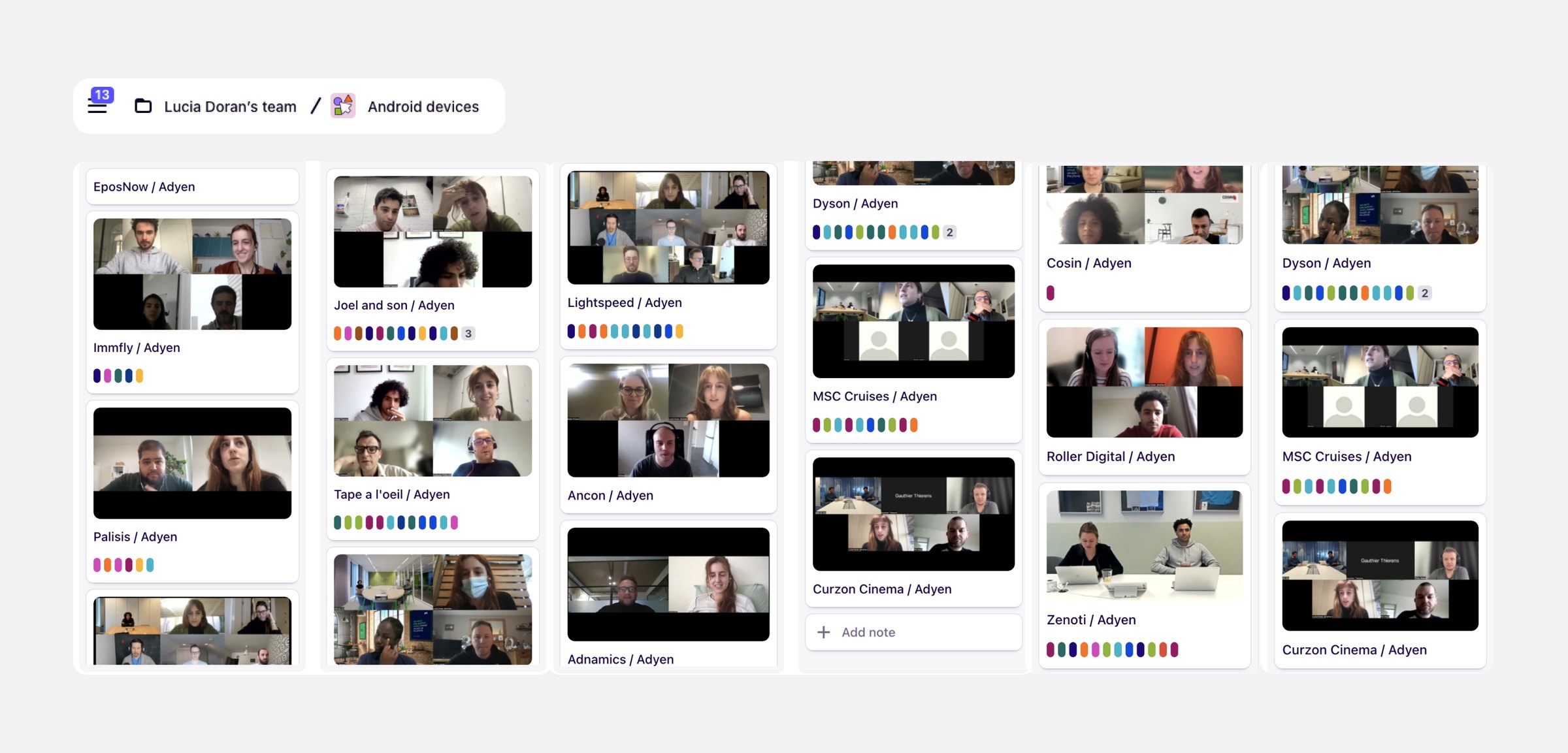 Dovetail board of recorded interviews with pilot businesses such as Immfly, Lightspeed, Dyson, MSC Cruises and Curzon Cinema